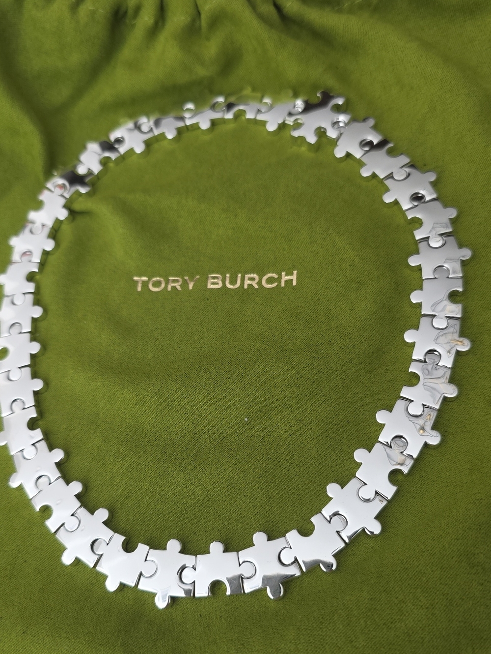 New Tory Burch Silver Puzzle-Link Necklace - Silver